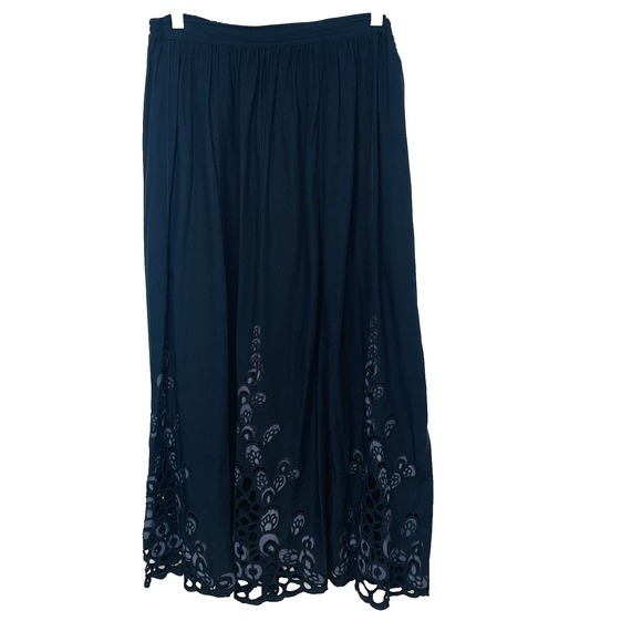 Dresses & Skirts - Black Embroidery Long Full Skirt Medium Elastic Waist  Pockets Boho WhimsyGoth
